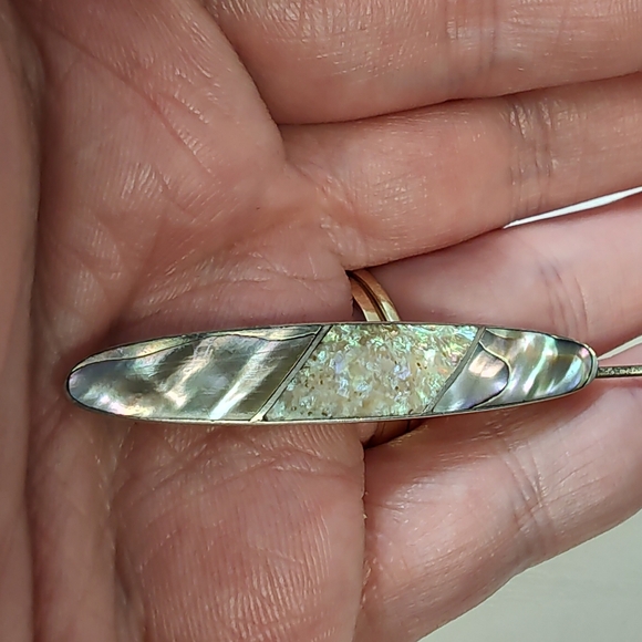 Victorian Era Sterling Silver Abalone Shell Bar Brooch Pin Antique - Picture 3 of 12